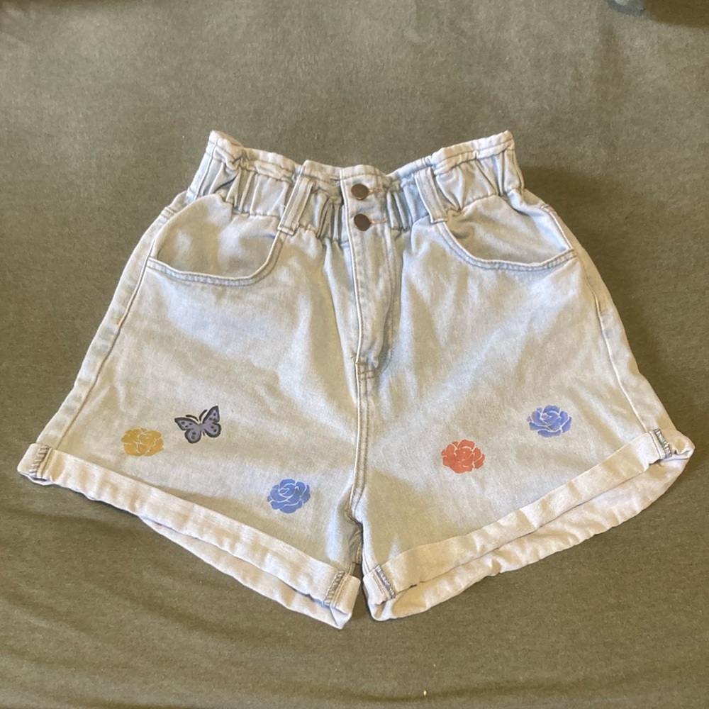 Forever 21 Jean Shorts with hand painted flowers and butterflies